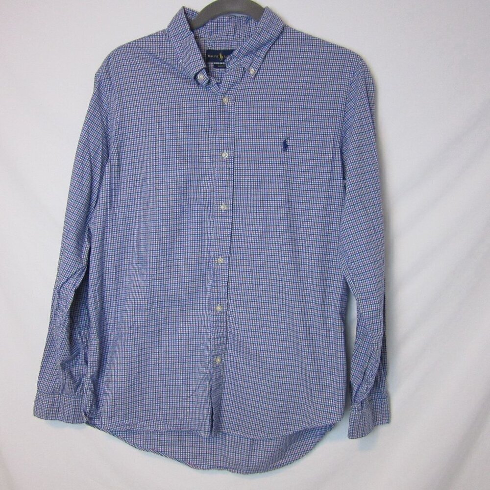 Ralph Lauren Shirt Blue Pastel Plaid Slim Fit Button Down Long Sleeve Mens XXL